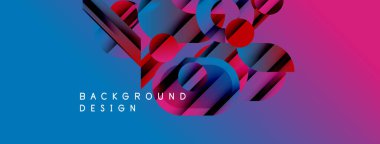 Soyut geometrik şekiller canlı mavi, mor ve pembe renkleri harmanlarlar. Modern tasarım katmanlı elementler, metin arkaplan tasarımı.