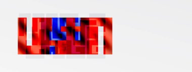 Soyut mozaik desen. Kırmızı, mavi renkler kompozisyona hakim. Geometrik şekiller dokulu görsel efekt yaratır. Minimalist tasarım.