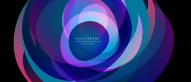 Soyut kıvrımlı katmanlar, canlı renkler. Mor, mavi, pembe renkler dinamik görsel efekt yaratır. Modern tasarım ögesi.