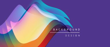 Soyut renkli dalgalar mor arkaplanı örtüyor. Metin arka plan tasarımı okur. Dijital projeler için modern grafik ögesi.