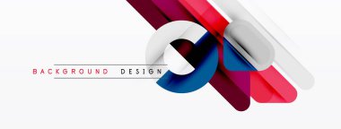 Soyut geometrik şekiller örtüşür, dinamik görsel efekt yaratır. Kırmızı, mavi, beyaz renkler tasarıma hakim. Modern arkaplan ögesi.