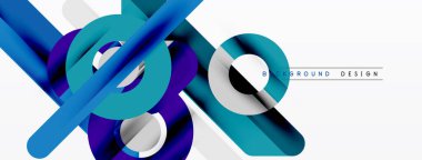 Abstract geometric shapes overlap, creating dynamic blue composition. White accents add contrast, modern feel. Minimalist design.