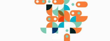 Soyut geometrik şekiller, turuncu, deniz mavisi, deniz feneri, açık arkaplan. Modern tasarım, basit kompozisyon, üst üste bindirme biçimleri.