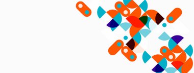 Soyut geometrik şekiller, canlı renkler, beyaz arkaplan. Modern tasarım, eğlenceli kompozisyon, basit biçimler.