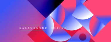 Soyut, enerjik bir arkaplan. Üst üste binen şekiller dinamik görsel efekt yaratır. Mavi, mor, pembe renkler kompozisyona hakim. Modern tasarım ögesi.