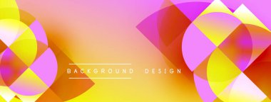 Soyut geometrik şekiller örtüşüyor, canlı renk eğimleri yaratıyor. Arkaplanda sıcak tonlarda, sarı, pembe, turuncu renkler var. Modern tasarım ögesi.