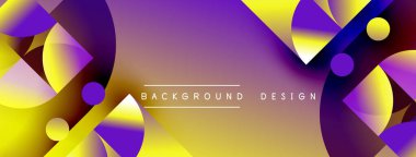 Soyut geometrik şekiller, canlı mor, sarı gradyanlar. Modern tasarım, dinamik kompozisyon, uygun pankart veya arkaplan.