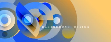 Soyut tasarım mavi, turuncu eğimleri içerir. Üst üste binen şekiller dinamik görsel efekt yaratır. Çeşitli projeler için modern arkaplan.