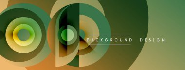 Soyut tasarım özellikleri üst üste binen daireler, gradyanlar. Yeşil, sarı, kahverengi renkler dinamik görsel efekt yaratır. Metin arkaplan tasarımı okur.
