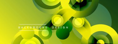 Soyut geometrik şekiller, canlı yeşil sarı renkler. Modern tasarım, dinamik kompozisyon, pürüzsüz gradyanlar derinlik yaratır.