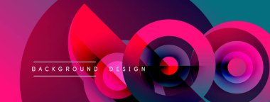 Abstract layers, vibrant colors, dynamic composition. Modern design elements create visually striking background. Pink, purple, teal hues dominate.