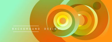Soyut daireler örtüşüyor, canlı renk eğimleri yaratıyor. Arkaplanda yeşil, turuncu, kahverengi renkler var. Modern tasarım ögesi.