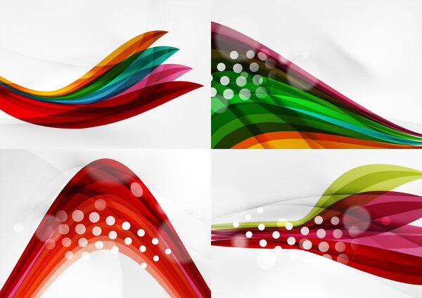 Set of abstract backgrounds. Curve wave lines with light and shadow effects