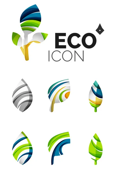 Dizi soyut Eko yaprak simgeler, iş logo doğa kavramları, temiz modern geometrik tasarım — Stok Vektör