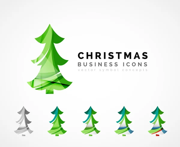 Set of abstract Christmas Tree Icons, business logo concepts, clean modern glossy design — Stock Vector