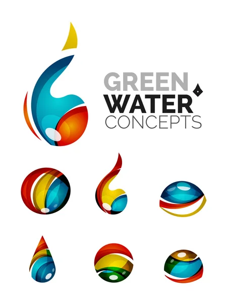 Set of abstract eco water icons, business logotype nature green concepts, clean modern geometric design — Stock Vector