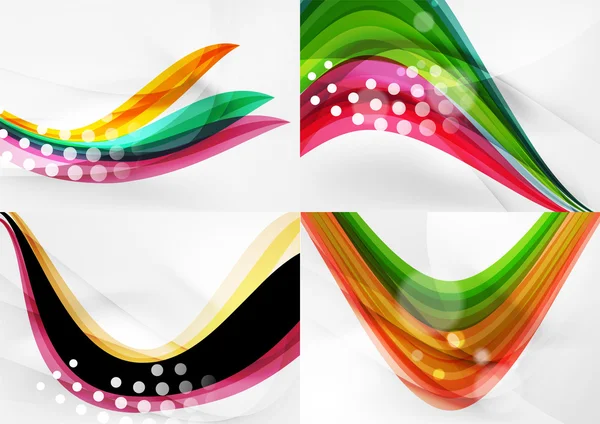 Set of abstract backgrounds. Curve wave lines with light and shadow effects — Stock Vector