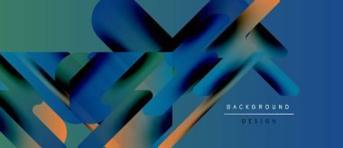Soyut geometrik şekiller örtüşür, canlı gradyanlar yaratır. Mavi, deniz mavisi, turuncu renkler tasarımda baskın. Modern arkaplan dokusu.