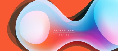 Soyut akışkan şekiller harmanlanır ve canlı gradyanlar oluşturur. Turuncu, mavi, pembe renkler tasarımda baskın. Modern estetik, uygun arkaplan ögesi.