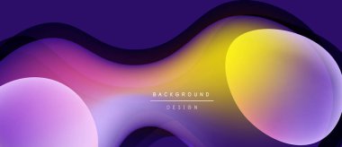 Soyut sıvı şekiller, canlı renklerin karışımı. Mor, sarı, turuncu renkler dinamik arkaplan tasarımı yaratır. Modern estetik.