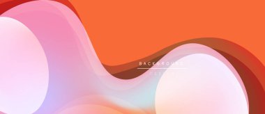 Abstract fluid shapes blend, creating vibrant orange, pink, blue gradients. Modern design suggests movement, energy, soft textures.