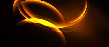 Soyut altın kıvrımlar koyu arkaplanı aydınlatır. Pürüzsüz gradyanlar dinamik, akışkan şekiller yaratır. Sıcak tonlar kompozisyona hakim.