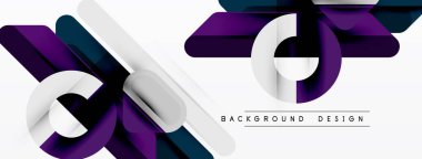 Abstract lines, shapes create modern design. Purple, teal, silver hues dominate composition. Minimalist aesthetic, clean background present.