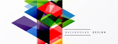 Soyut geometrik şekiller örtüşür, canlı renkli kompozisyon oluşturur. Beyaz alan karşıtlık sağlar, modern tasarım ögesi.