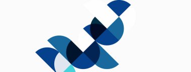 Soyut geometrik şekiller üst üste binerek dinamik mavi ve gri kompozisyon oluşturur. Minimalist tasarım, beyaz arkaplan. Modern estetik.