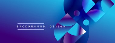 Abstract gradient background. Dynamic shapes create modern visual effect. Blue, purple hues dominate composition. Text reads background design.