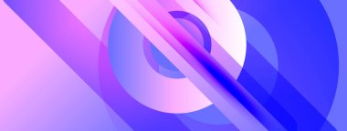 Soyut gradyanlar daireler, çizgiler oluşturur. Yumuşak mor, mavi renkler dinamik görsel akış yaratır. Modern tasarım ögesi.