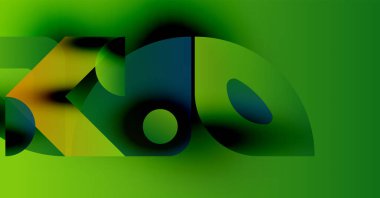 Soyut tasarım canlı yeşil, sarı renkler içerir. Üst üste binen şekiller dinamik görsel efekt yaratır. Modern, akıcı bileşim.