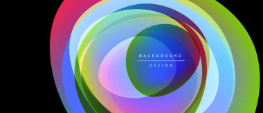 Soyut renkli katmanlar dinamik görsel efekt yaratır. Gradyan renkler harmanlanarak dairesel bileşim oluşturuyor. Modern tasarım ögesi.