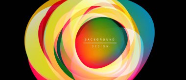 Soyut renkli katmanlar dairesel tasarım yaratır. Canlı renkler harmanlanır, dinamik görsel efekt oluşturur. Metin arkaplan tasarımı okur.