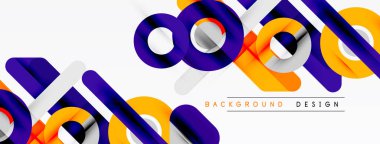 Soyut geometrik desen. Turuncu, mor şekiller üst üste beyaz alan. Arkaplan, pankart ve sunumlar için modern tasarım ögesi.