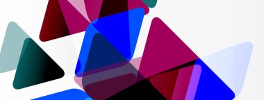 Abstract composition featuring overlapping triangles, varied colors, white background. Shapes create dynamic visual texture.