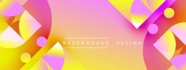 Soyut canlı tasarım, üst üste binen daireler, kareler, gradyanlar. Pembe, sarı renkler kompozisyona hakim. Modern estetik.