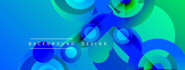 Abstract blue green gradient circles overlap. Modern design elements create dynamic visual texture. Text reads background design.
