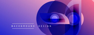 Abstract geometric shapes overlap, creating vibrant purple, blue gradient. Text reads background design. Modern, stylish visual composition.