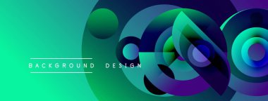 Soyut canlı tasarım, üst üste binen daireler, gradyanlar. Turkuaz dönüşümler mora dönüşür, dinamik görsel efekt yaratır. Metin arkaplan tasarımı okur.