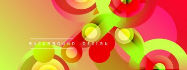 Canlı, soyut bir arkaplan. Üst üste binen daireler dinamik renk değişimleri yaratır, sarıdan kırmızıya. Projeler için modern tasarım ögesi.