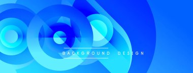 Soyut mavi tasarım, üst üste binen daireler, gradyanlar. Arka planlar, sunumlar, dijital sanat için modern estetik.