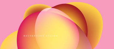 Soyut sıvı şekilleri örtüşür, canlı gradyanlar yaratır. Pembe arka plan turuncu ve sarı renkleri tamamlar. Modern tasarım ögesi.