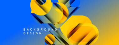 Soyut geometrik şekiller, canlı renkler, dinamik bileşim. Mavi gradyan arka plan, modern görsel etki yaratan sarı formları geliştirir..