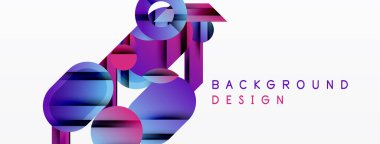 Soyut geometrik şekiller örtüşüyor, canlı mor, pembe renkler yaratıyor. Arkaplan ve sunumlar için uygun modern tasarım ögesi.