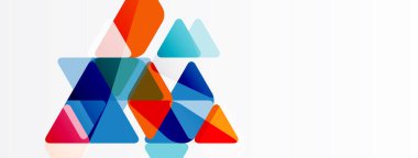 Soyut geometrik şekiller örtüşür, canlı renk bileşimi yaratır. Üçgenler tasarıma hükmediyor, dinamizmi ve modernliği akla getiriyor..