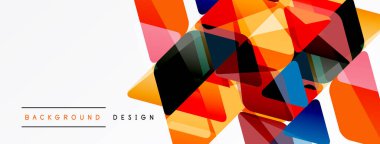 Soyut geometrik şekiller örtüşür, canlı renkli tasarım yaratır. Beyaz alan temiz karşıtlık ve modern estetik sağlar.