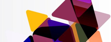 Üst üste binen üçgenler içeren soyut bileşim. Renkler arasında mor, altın, kestane rengi, gri, deniz mavisi var. Minimalist tasarım, modern estetik.