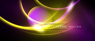 Soyut akış çizgileri, canlı mor, sarı renkler. Karanlık arka plan dramatik görsel efektler yaratır. Modern tasarım ögesi.