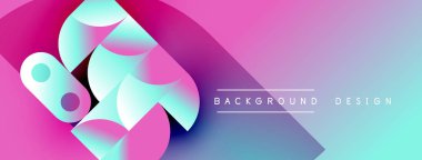Soyut şekiller canlı pembeler, maviler, turkuazlar harmanlıyor. Gradyan arka plan dinamik görsel efekt yaratır. Metin arkaplan tasarımı okur.